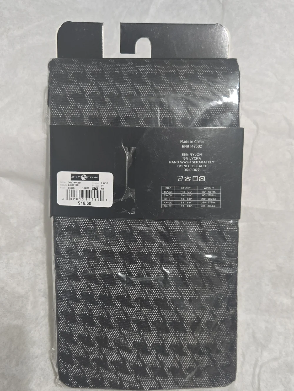 Ashley Stewart Black & Gray Houndstooth Patterned Tights